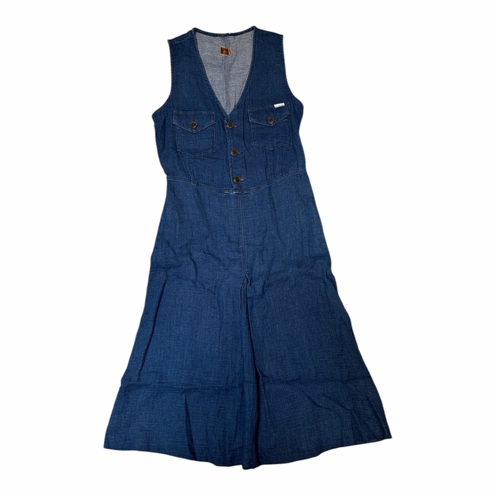 MOTHER XS Sleeveless Denim Midi Dress Coastal Cowgirl Soft Denim